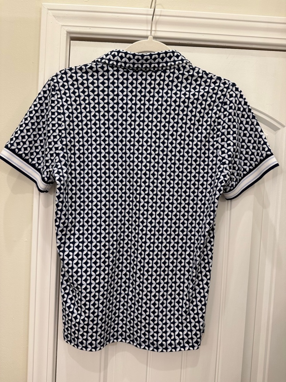 Murano Liquid Luxury Navy and White Geometric Slim Fit Collared Shirt Boys 14/16 - Picture 9 of 9